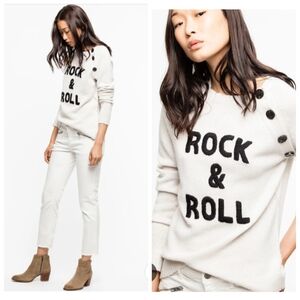 Zadig & Voltaire Rock & Roll Casmere Sweater Reglis Bis Craie Size S Black White